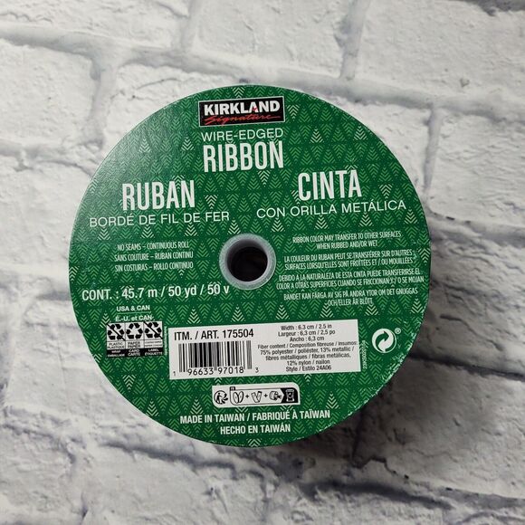 Kirkland HOLIDAY Wire-Edged Ribbon -RED GREEN GOLD METALLIC 50yds x 2.5in - NEW - Picture 6 of 6